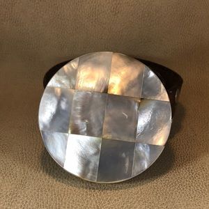 Vintage Belt Buckle Compact Mother of Pearl